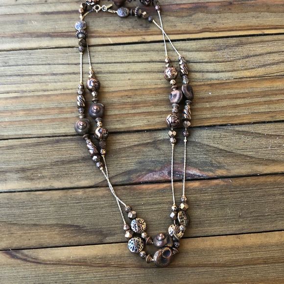 DABBY Reid Neutral Chunky Beaded Double Strand Station Illusion Necklace! EUC - Picture 2 of 9